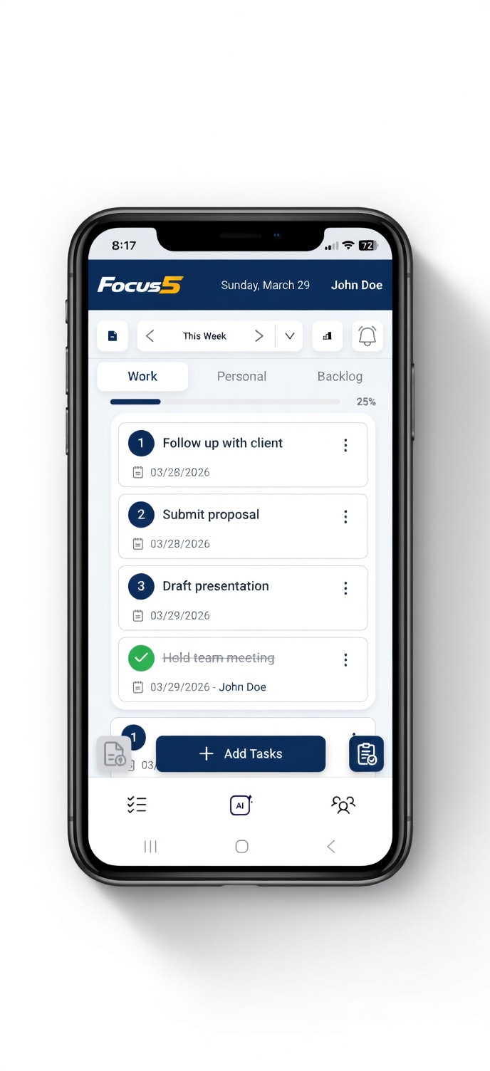 Focus 5 Dashboard — plan your weekly priorities